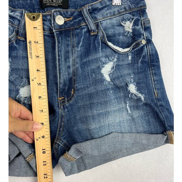 EUC Judy Blue Denim Jean Shorts Women S High Waist Distressed Cuffed - Picture 8 of 9